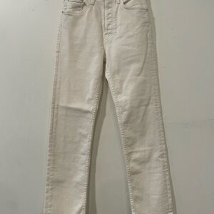 MOTHER The Tomcat Ankle Cream Puff Straight Leg High Rise White Jeans Size 24